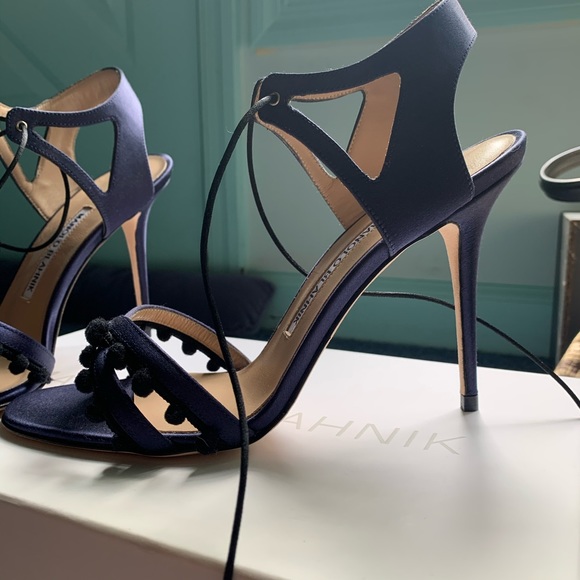 Manolo Blahnik ‘Esparra’ Sandals in Navy Blac - Picture 2 of 11
